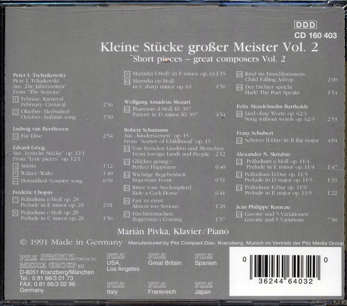 Marian Pivka - Short Pieces: Great Composers Volume 2 Music CD