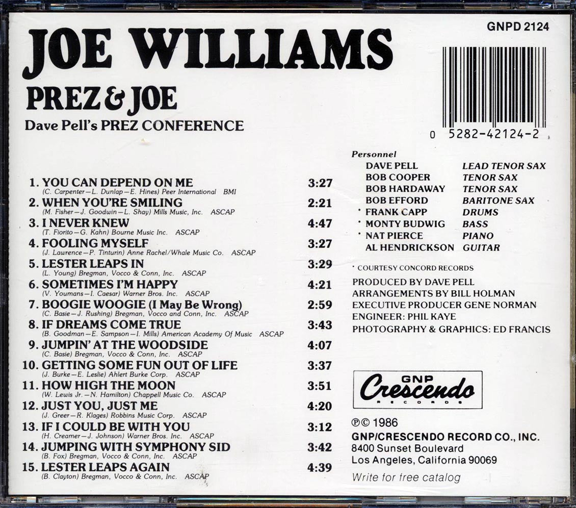 Joe Williams, Prez & Joe - Dave Pell's Prez Conference In Celebration Of Lester Young Music CD