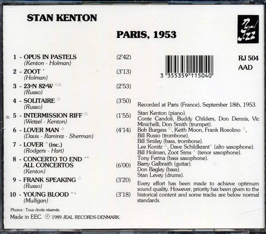 Stan Kenton - Paris 1953 Music CD