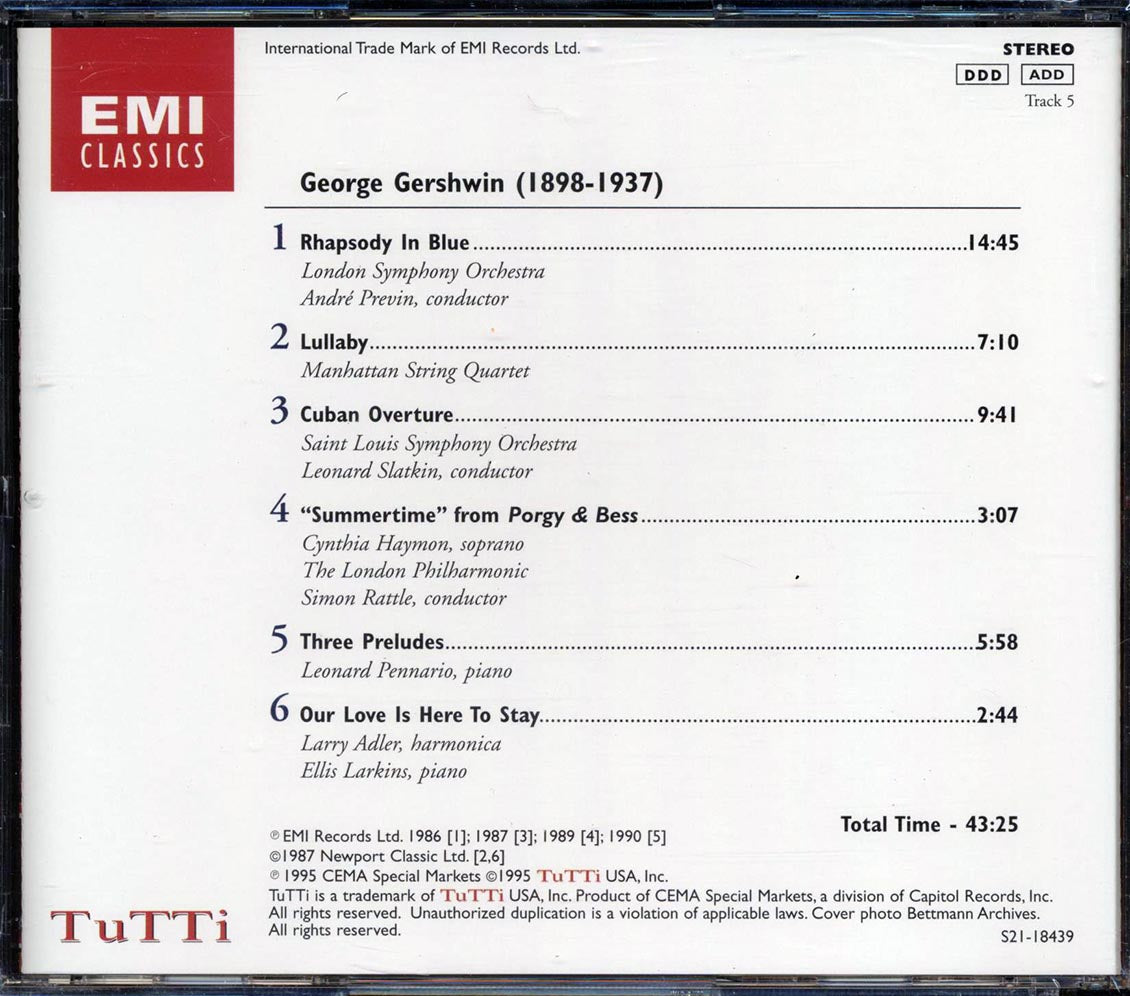 George Gershwin - Tutti Music CD