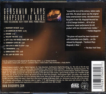George Gershwin - Gershwin Plays Rhapsody In Blue: First Recording 1924 From Rare Piano Rolls Music CD