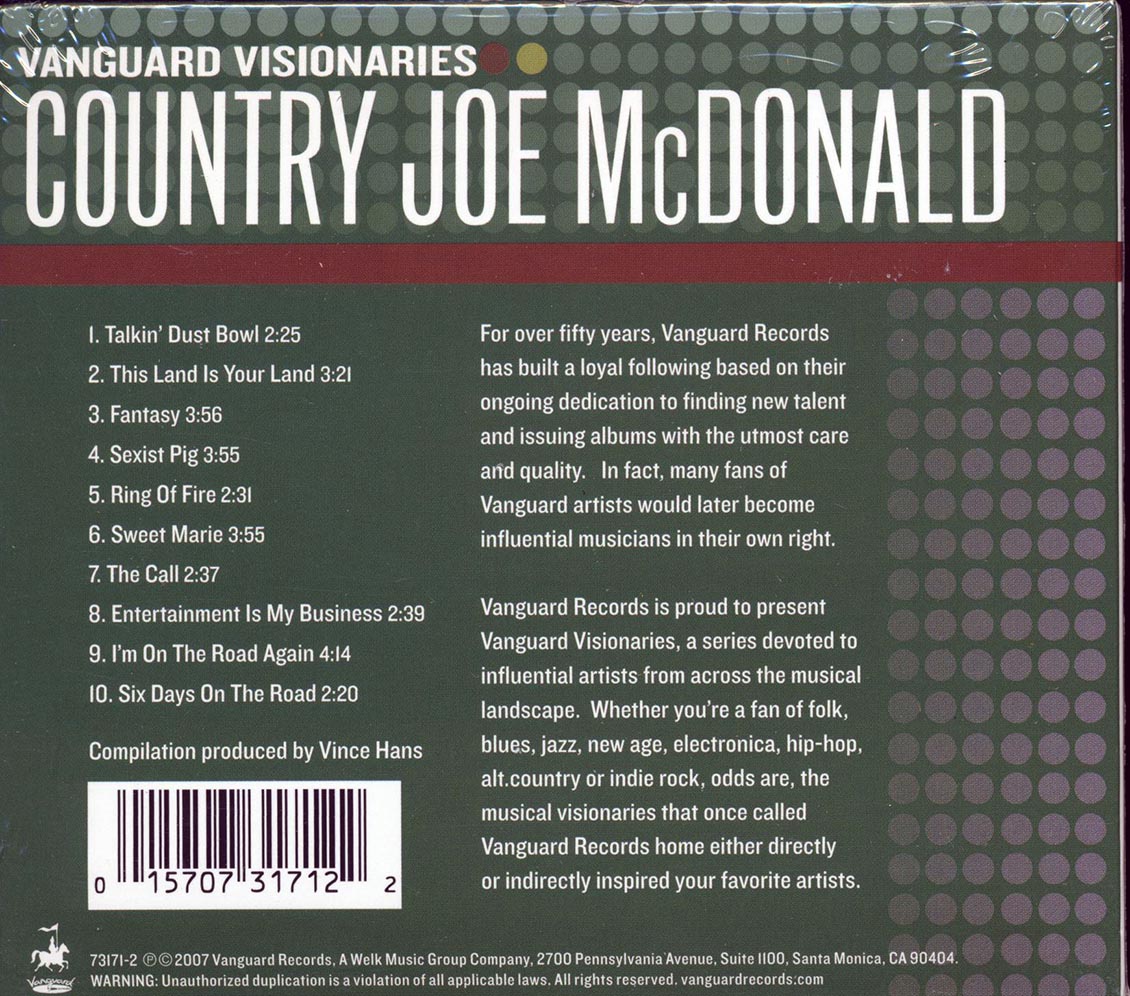 Country Joe McDonald - Vanguard Visionaries Music CD
