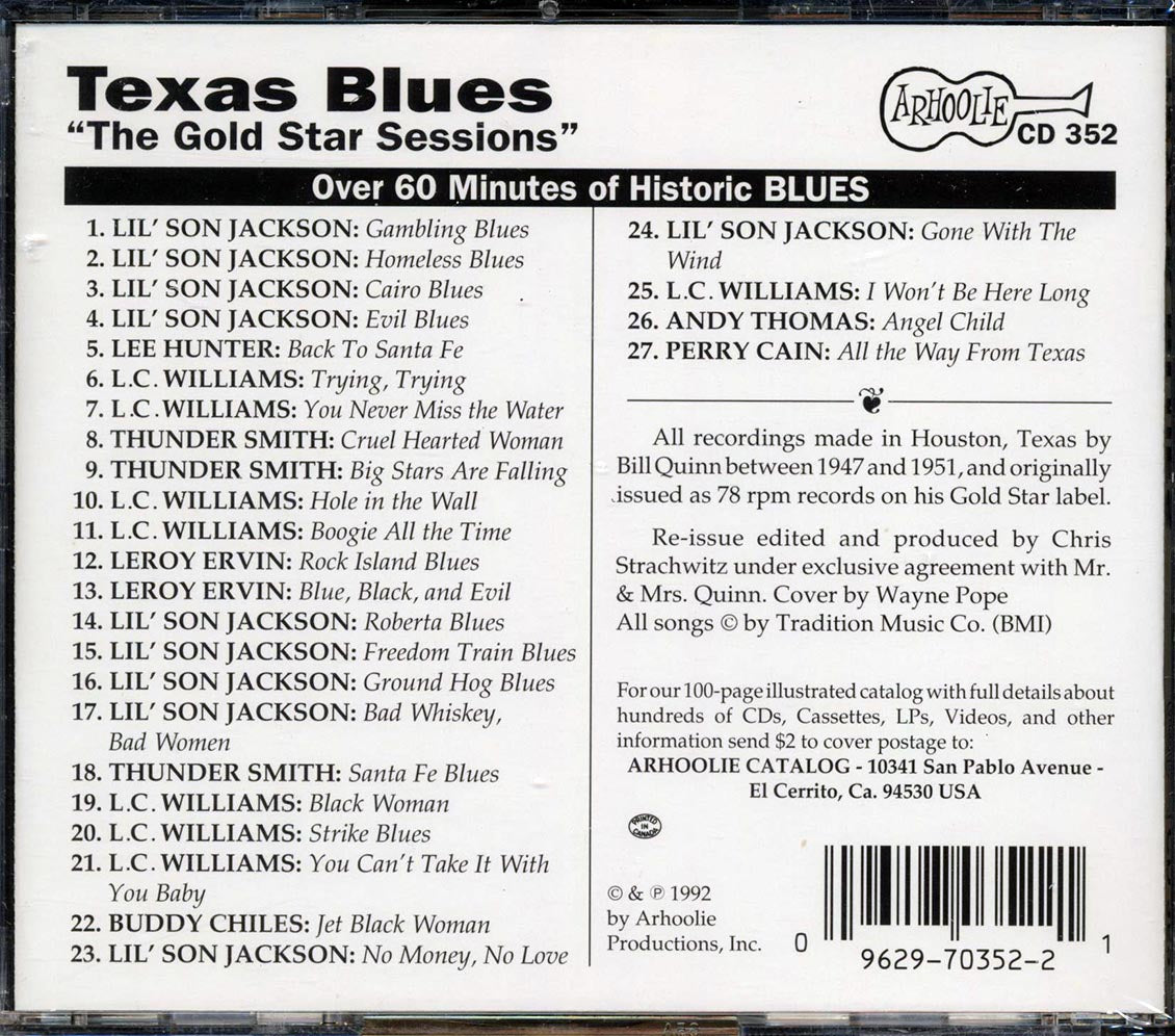 Lil' Son Jackson, LC Williams, Thunder Smith, Etc. - Texas Blues: Bill Quinn's Gold Star Recordings (23 tracks) Music CD