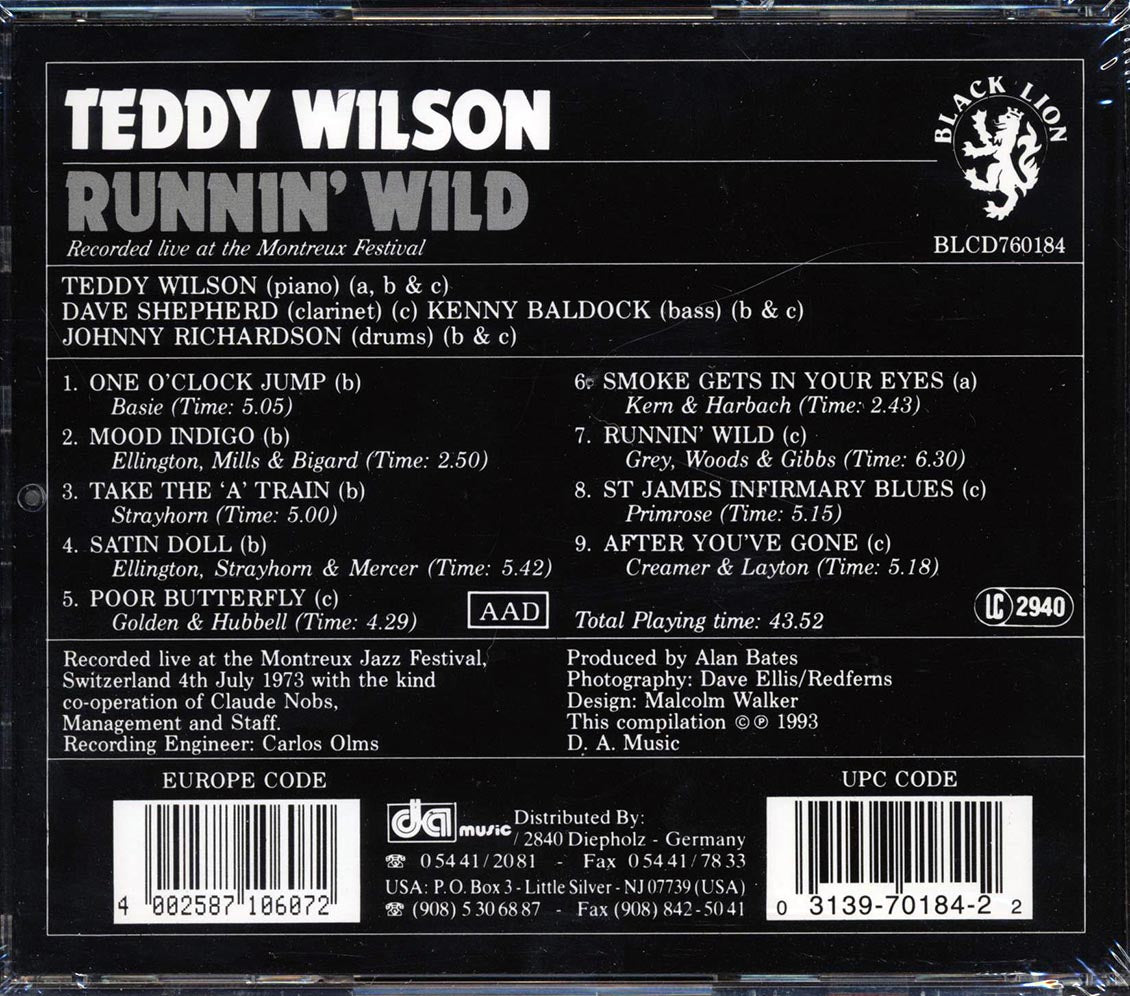 Teddy Wilson - Runnin' Wild Music CD