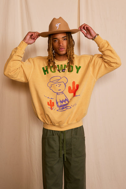 Peanuts Cowboy Charlie Mens Sweatshirt Mustard