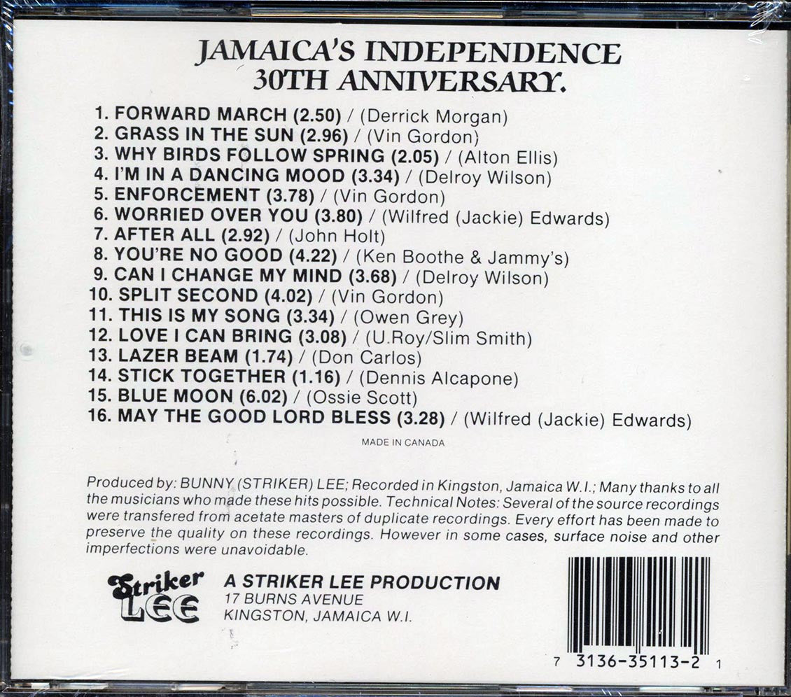 Vin Gordon Derrick Morgan Alton Ellis Etc Jamaica's Independence 30th Anniversary Music CD
