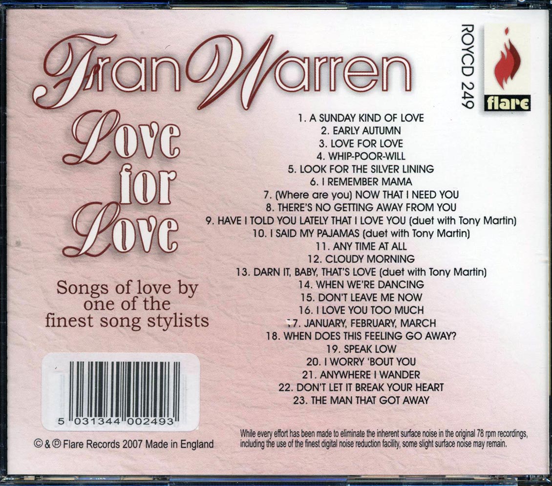 Fran Warren - Love For Love (23 tracks) Music CD