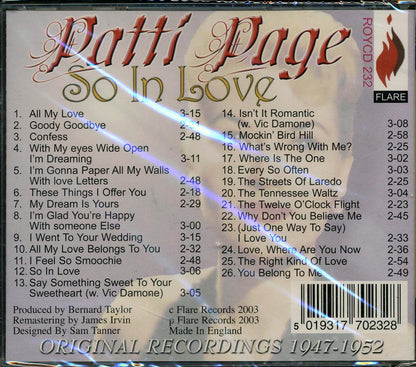 Patti Page - So In Love (26 tracks) Music CD