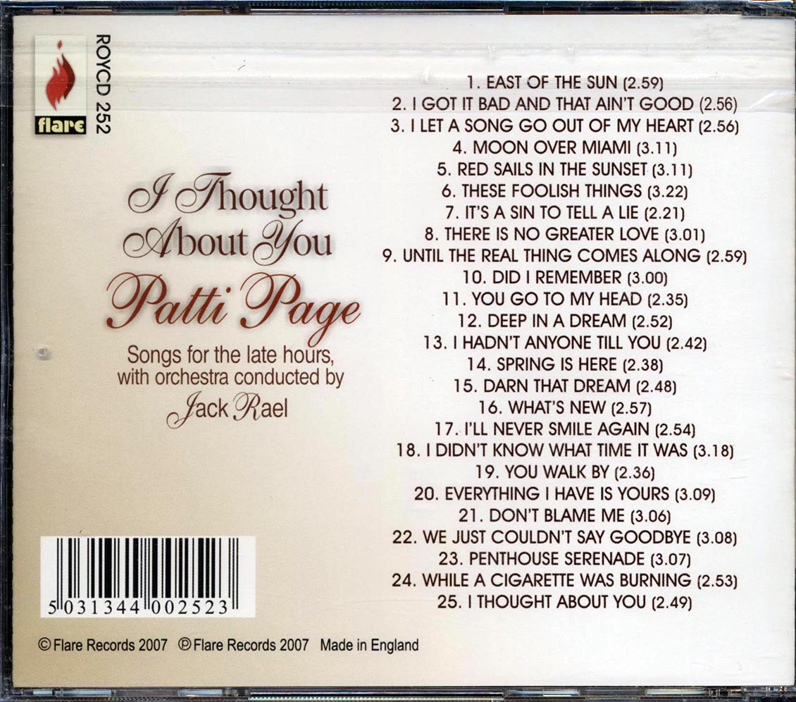 Patti Page - I Thought About You (25 tracks) Music CD