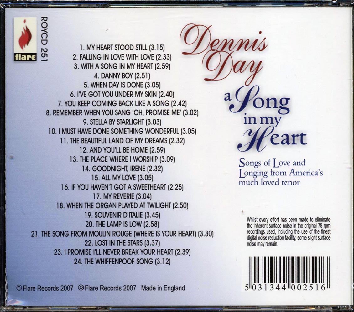 Dennis Day - A Song In My Heart (24 tracks) Music CD