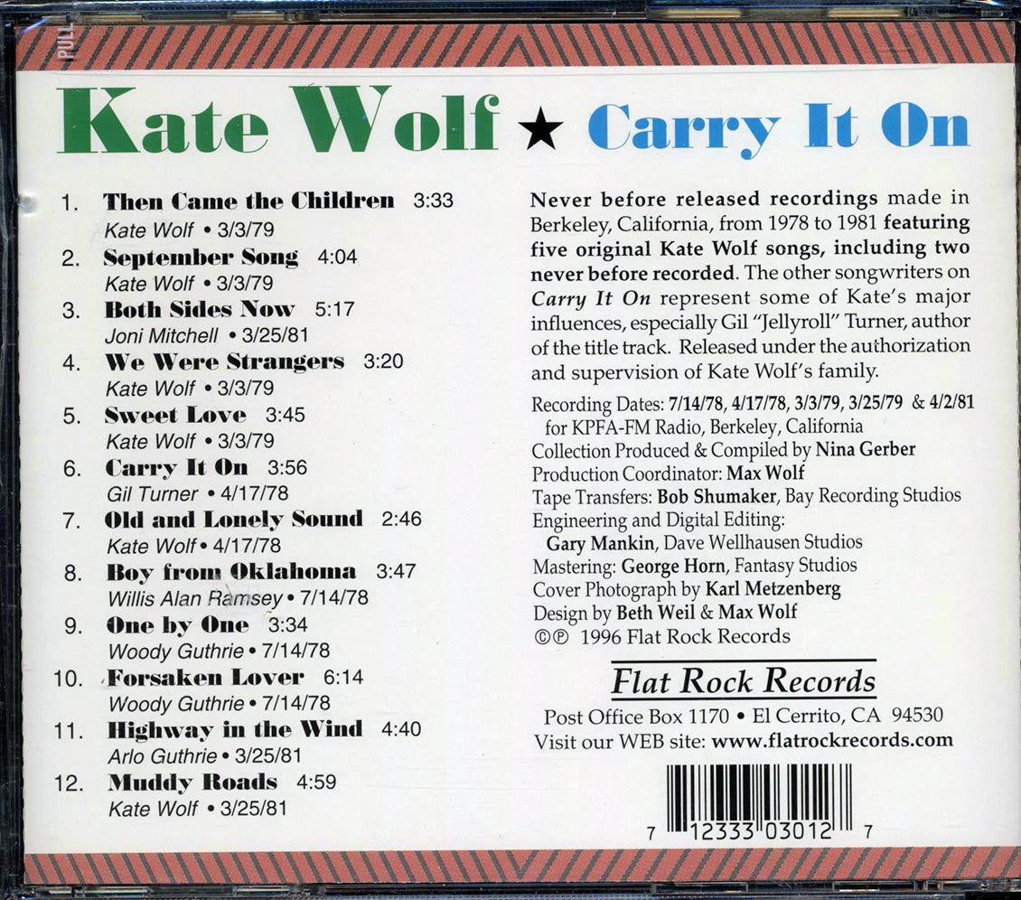Kate Wolf - Carry It On Music CD