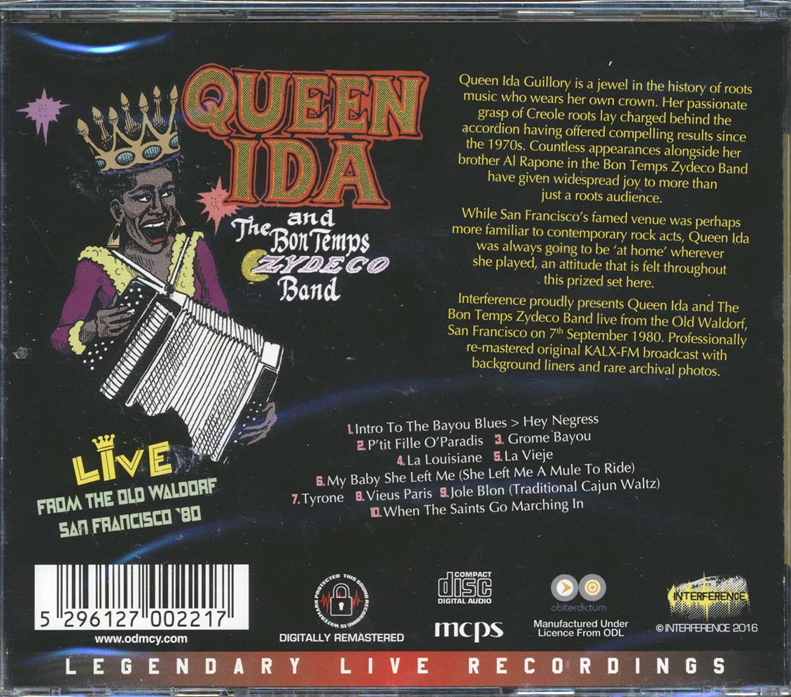 Queen Ida & The Bon Temps Zydeco Band - Live From The Old Waldorf San Francisco, '80 (remastered) Music CD