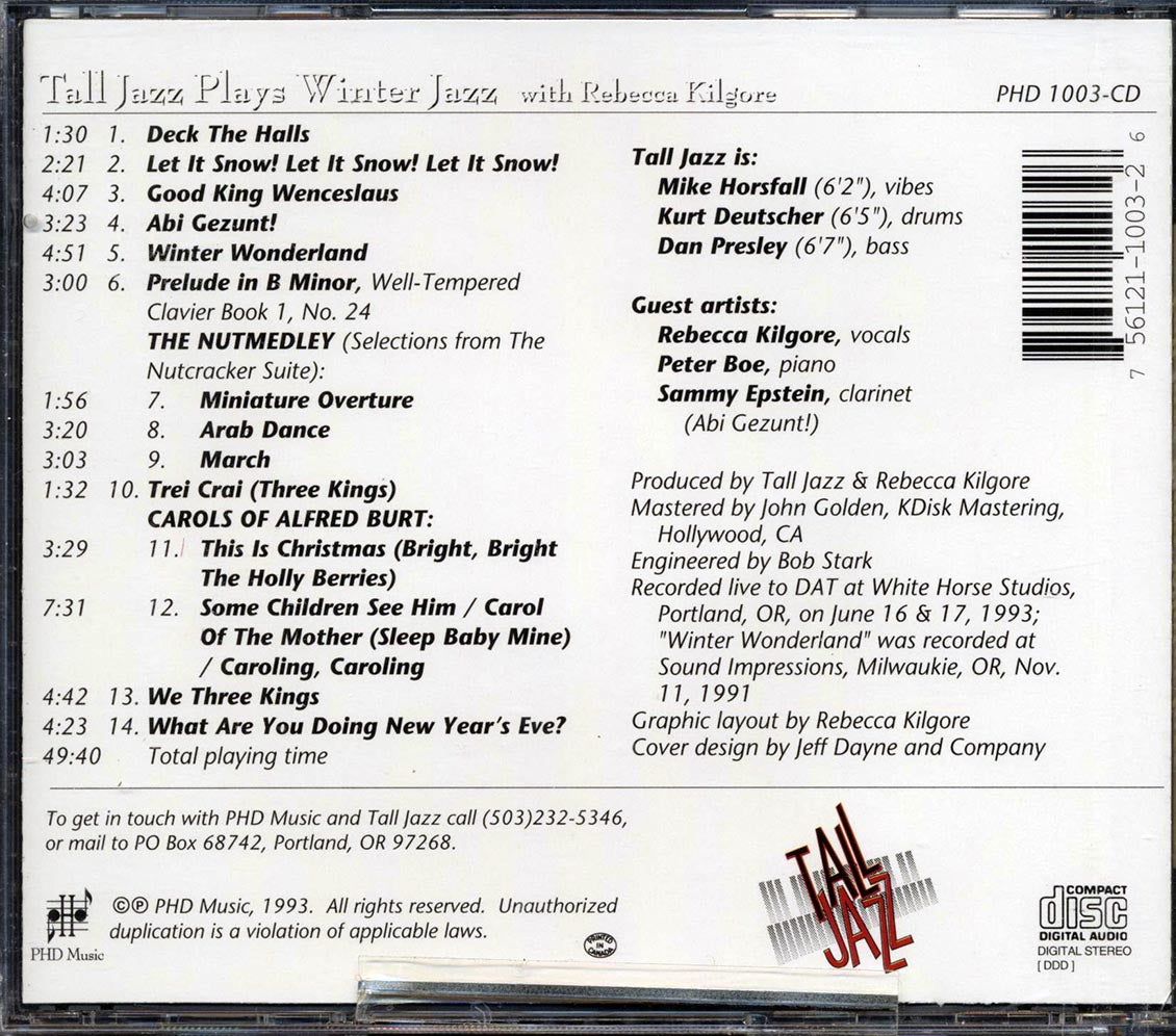 Tall Jazz - Tall Jazz Plays Winter Jazz With Rebecca Kilgore Music CD