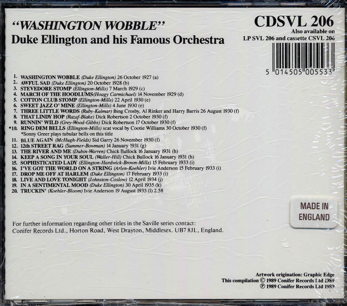 Duke Ellington & His Orchestra - Washington Wobble (20 tracks) Music CD