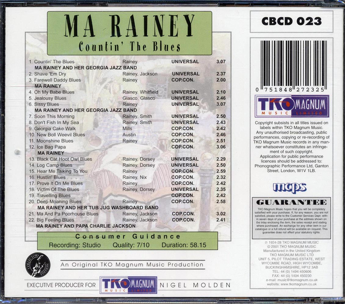 Ma Rainey - Countin' The Blues (22 tracks) Music CD
