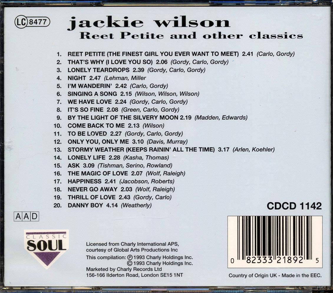 Jackie Wilson - Reet Petite And Other Classics (20 tracks) Music CD