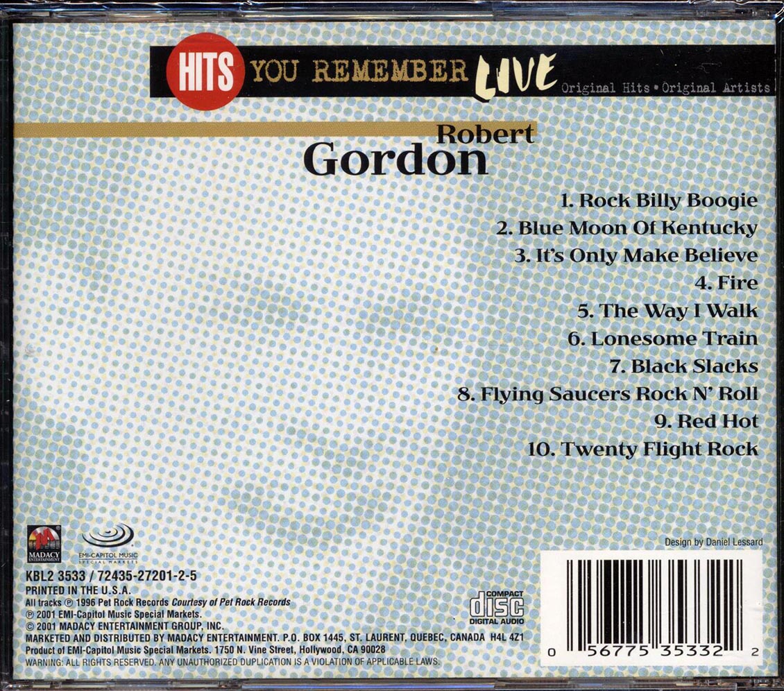 Robert Gordon - Hits You Remember: Live Music CD