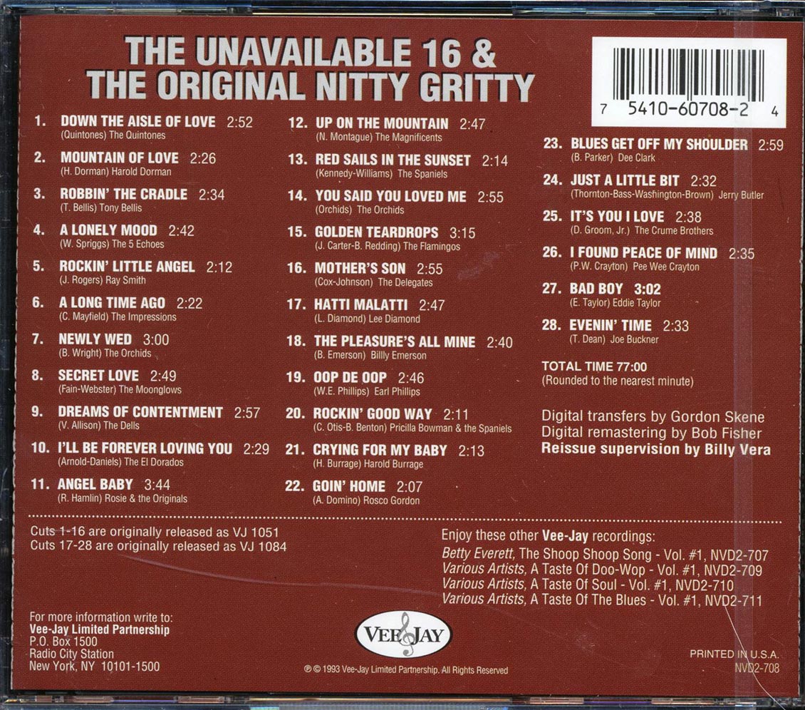 The Quintones, The Orchids, The Moonglows, Etc. - The Unavailable 16 Hits & The Original Nitty Gritty (2 albums on 1 CD) (28 tracks) Music CD