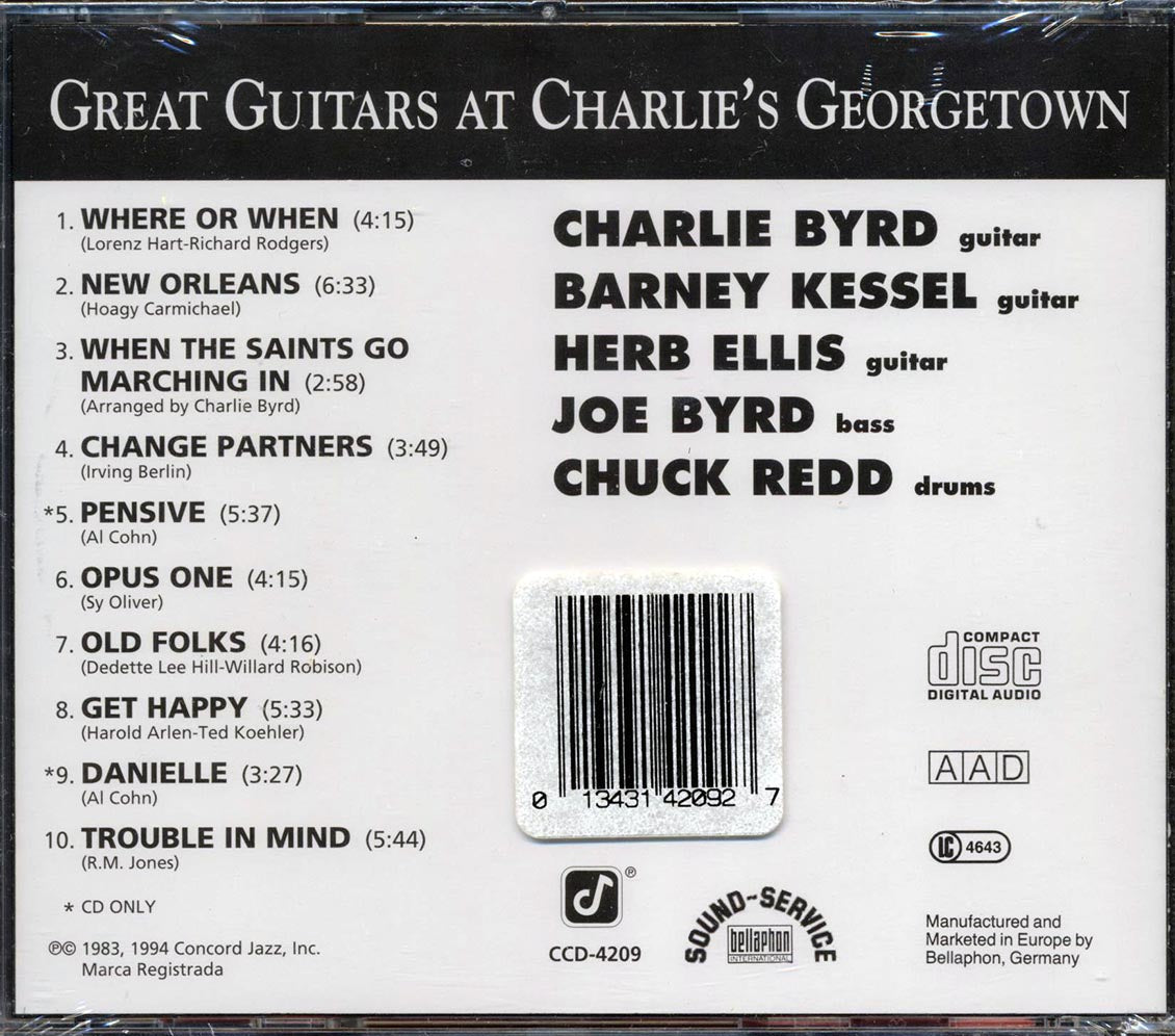 Charlie Byrd, Barney Kessel, Herb Ellis - Great Guitars At Charlie's Georgetown Music CD