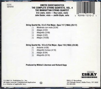 Shostakovitch, Manhattan String Quartet - Complete String Quartets Vol. 4: Nos. 9,10 Music CD