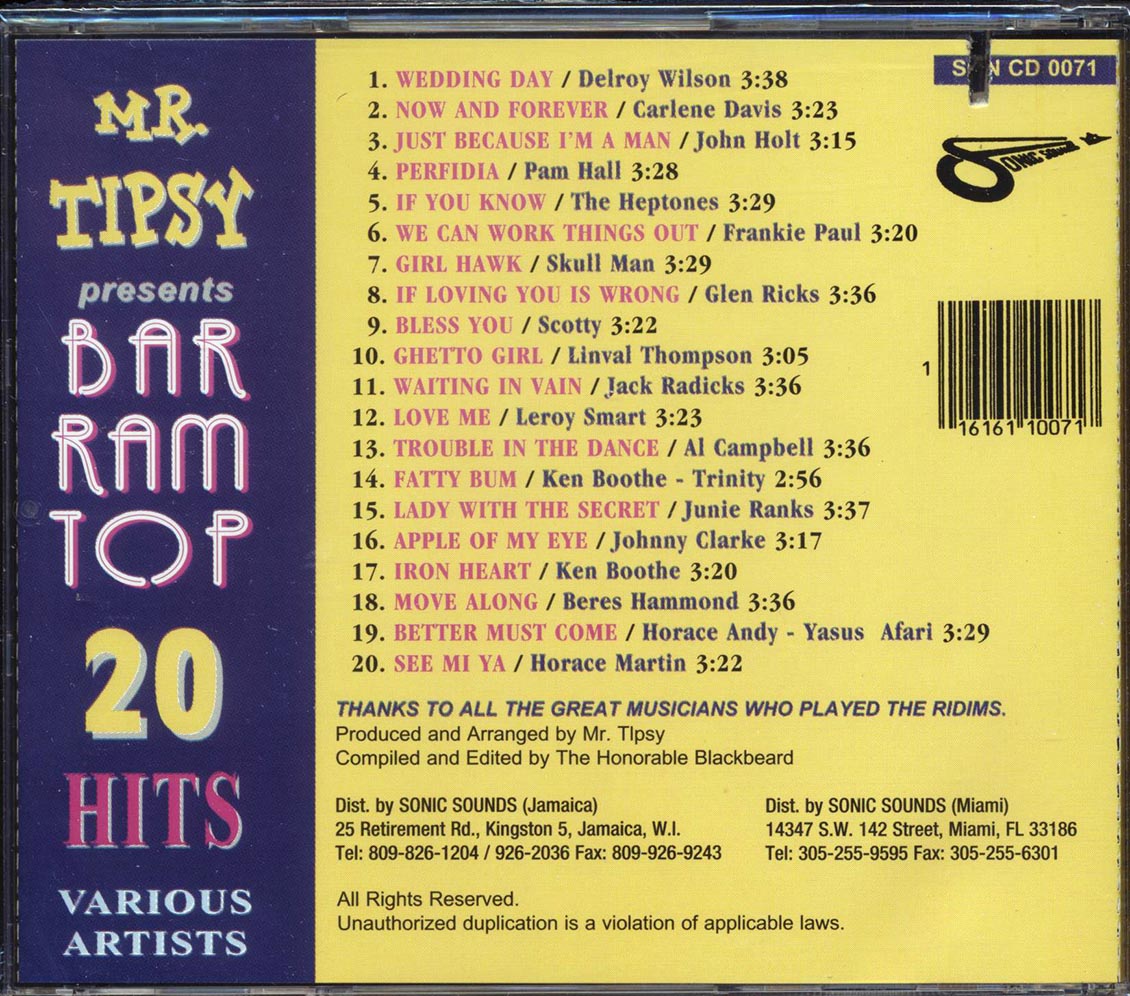 Delroy Wilson, Scotty, Leroy Smart, Al Campbell, Etc. - Mr. Tipsy Presents Bar Ram Top 20 Hits (marked/ltd stock) Music CD