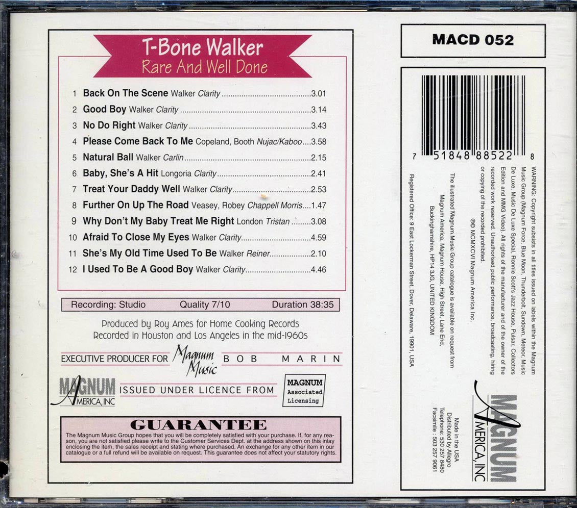 T-Bone Walker - Rare And Well Done Music CD
