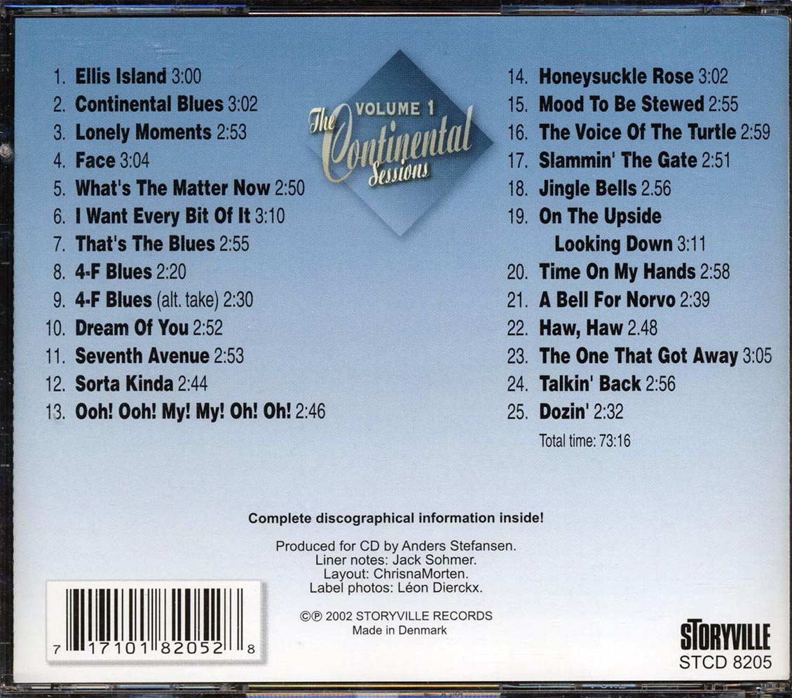 Edmond Hall & His Cafe Society Orchestra, Clyde Hart's All Stars, Slam Stewart Quintet - The Continental Sessions Volume 1 (25 tracks) Music CD