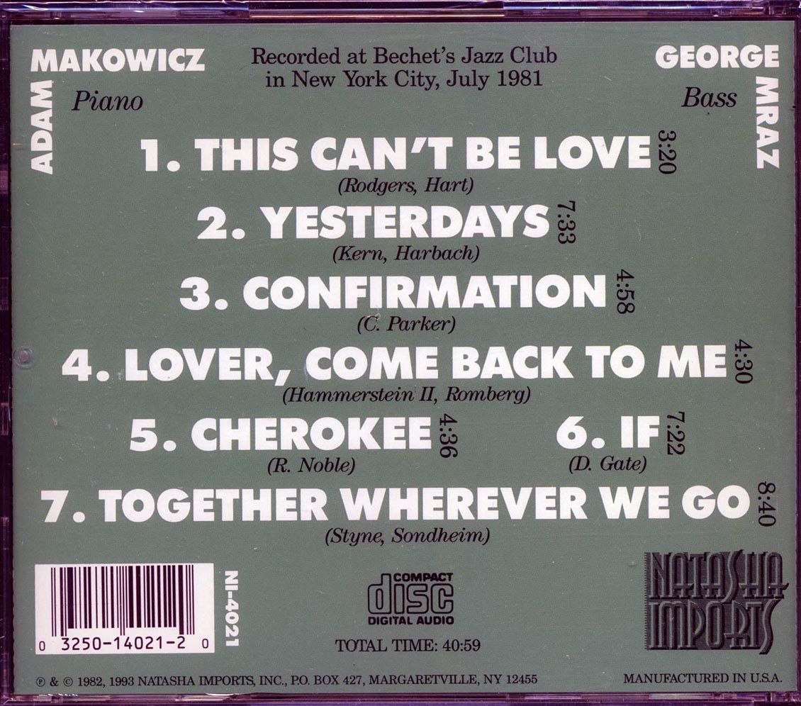 Adam Makowicz, George Mraz - Together Wherever We Go Music CD