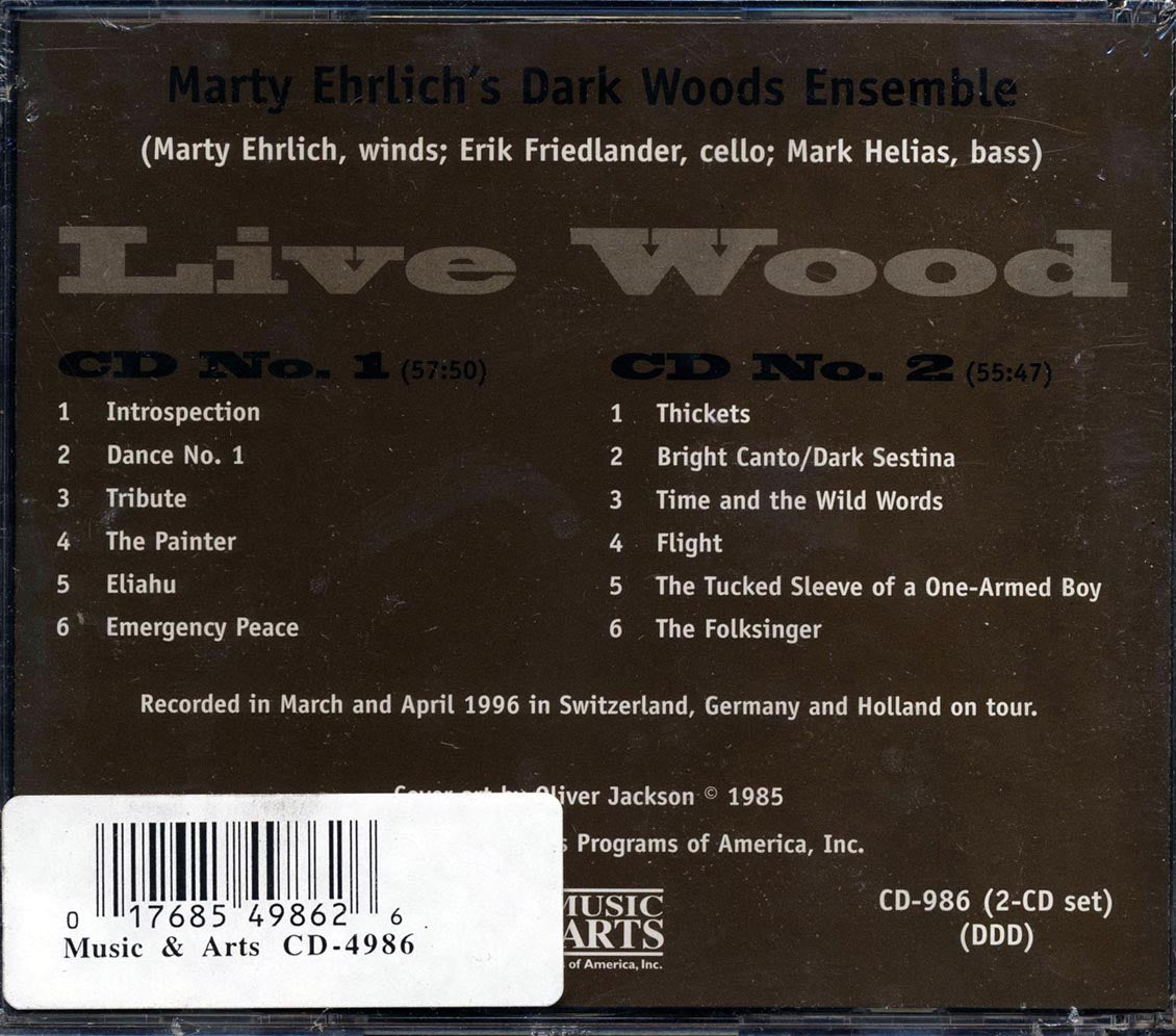 Marty Ehrlich's Dark Woods Ensemble - Live Wood (2xCD) Music CD