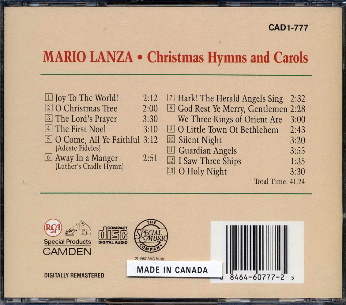 Mario Lanza - Christmas Hymns And Carols Music CD