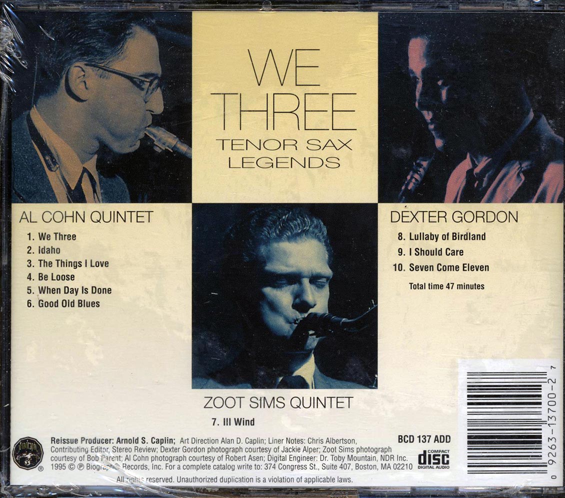 Al Cohn Quintet, Zoot Sims Quintet, Dexter Gordon - We Three: Tenor Sax Legends Music CD
