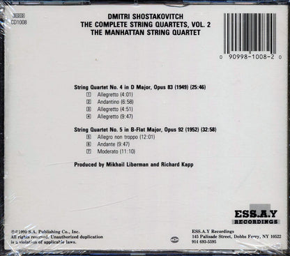Shostakovitch, Manhattan String Quartet - The Complete String Quartets Volume 2 Nos. 4 & 5 Music CD