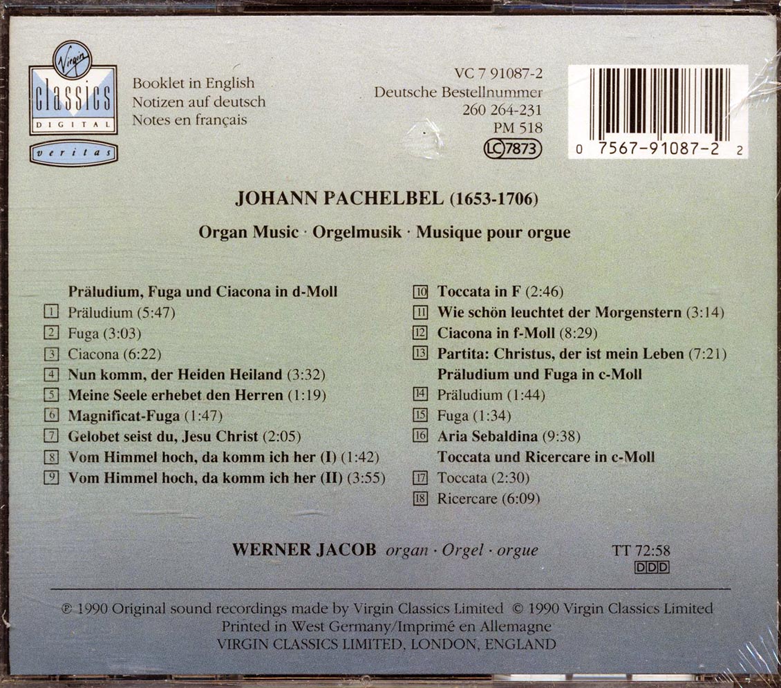 Johann Pachelbel, Werner Jacob - Music For Organ: Orgelmusik Musique Pour Orgue Music CD