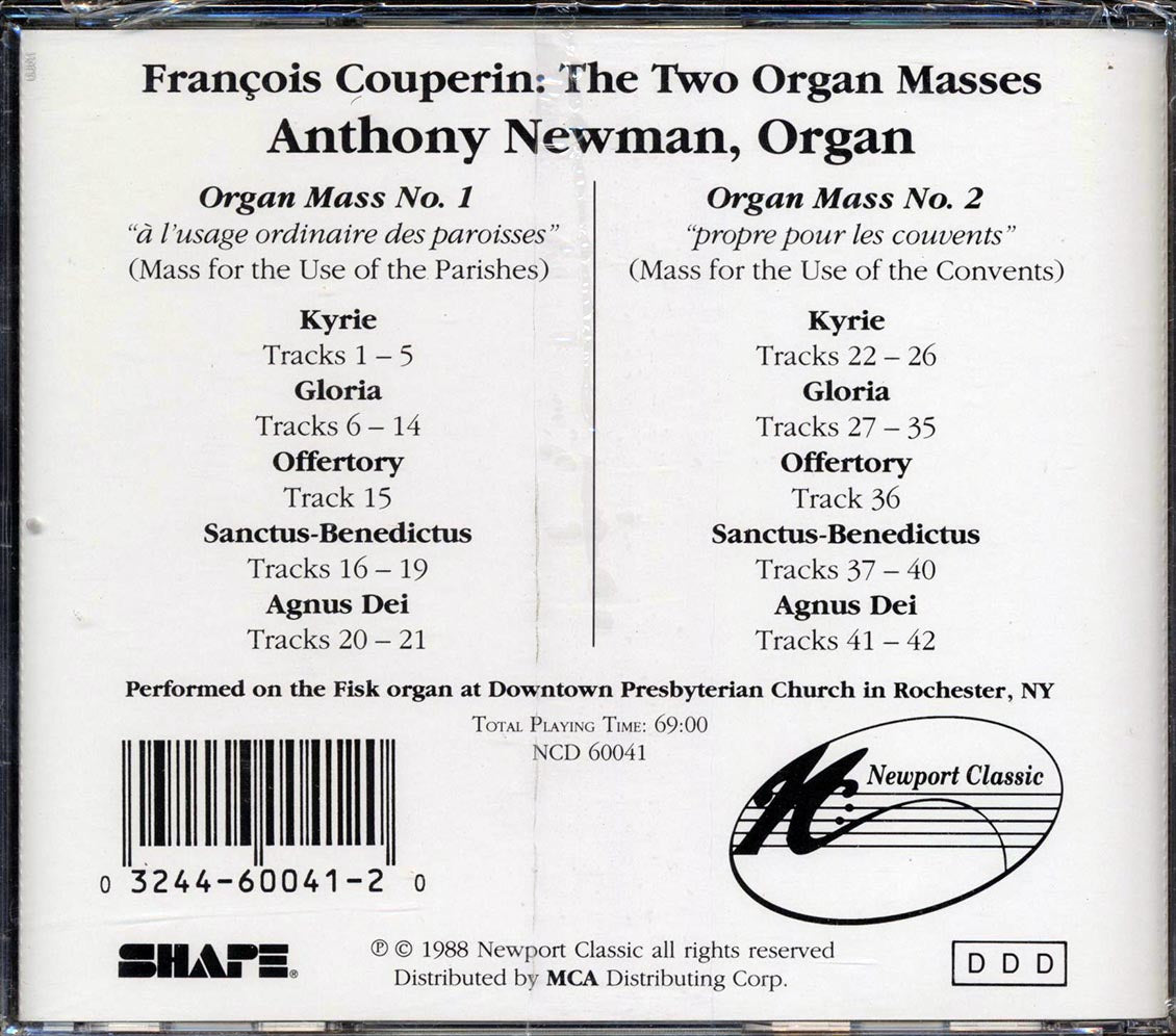 Francois Couperin, Anthony Newman - Francois Couperin: The Two Organ Masses Music CD