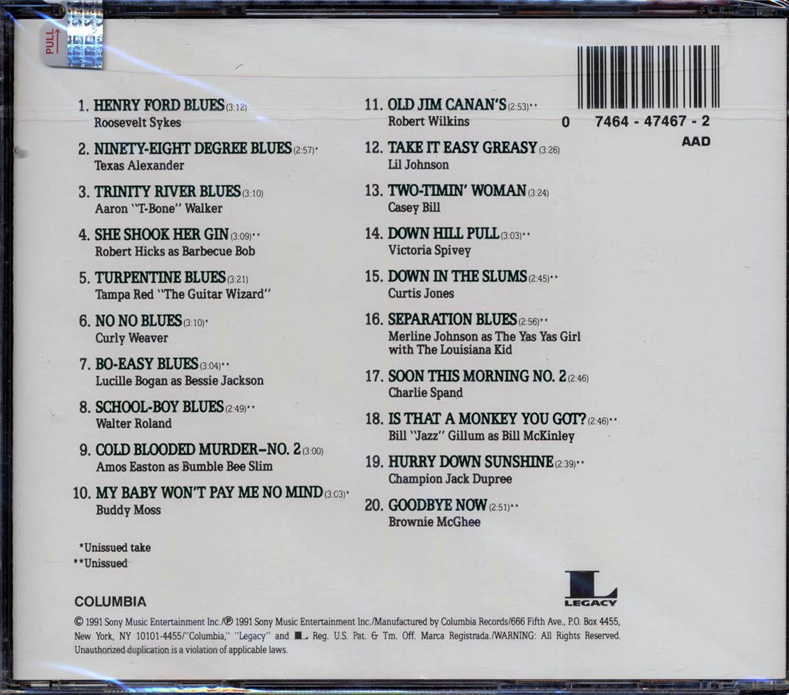 Roosevelt Sykes, Texas Alexander, T-Bone Walker, Etc. - Legends Of The Blues Volume 2 (20 tracks) Music CD