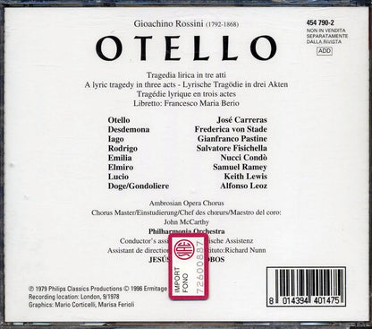 Rossini, Carreras, Von Stade, Fisichella, Ramey - Otello: A Lyric Tragedy In Three Acts Music CD