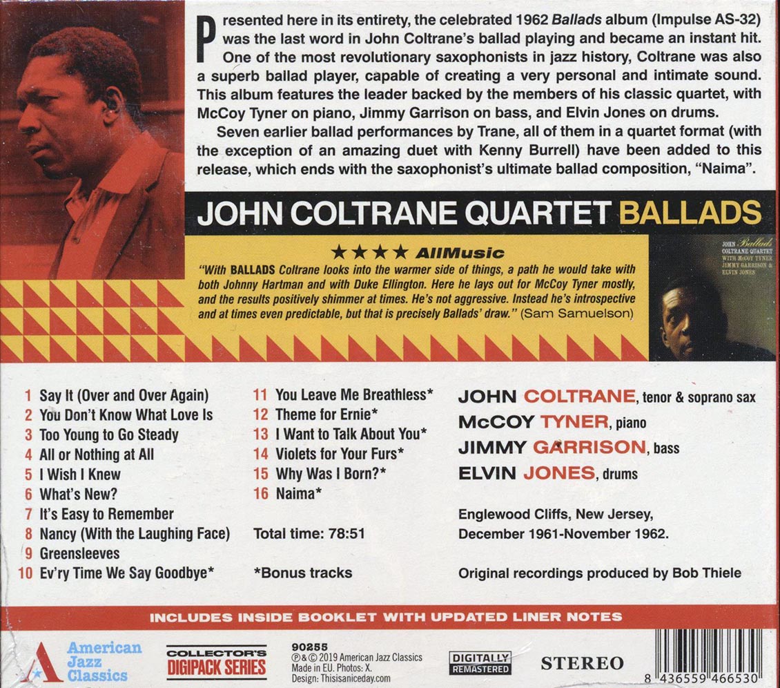 John Coltrane Quartet McCoy Tyner Jimmy Garrison Elvin Jones Ballads Music CD