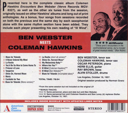Ben Webster, Coleman Hawkins - Ben Webster Meets Coleman Hawkins: With Oscar Peterson, Herb Ellis, Ray Brown, Alvin Stoller Music CD