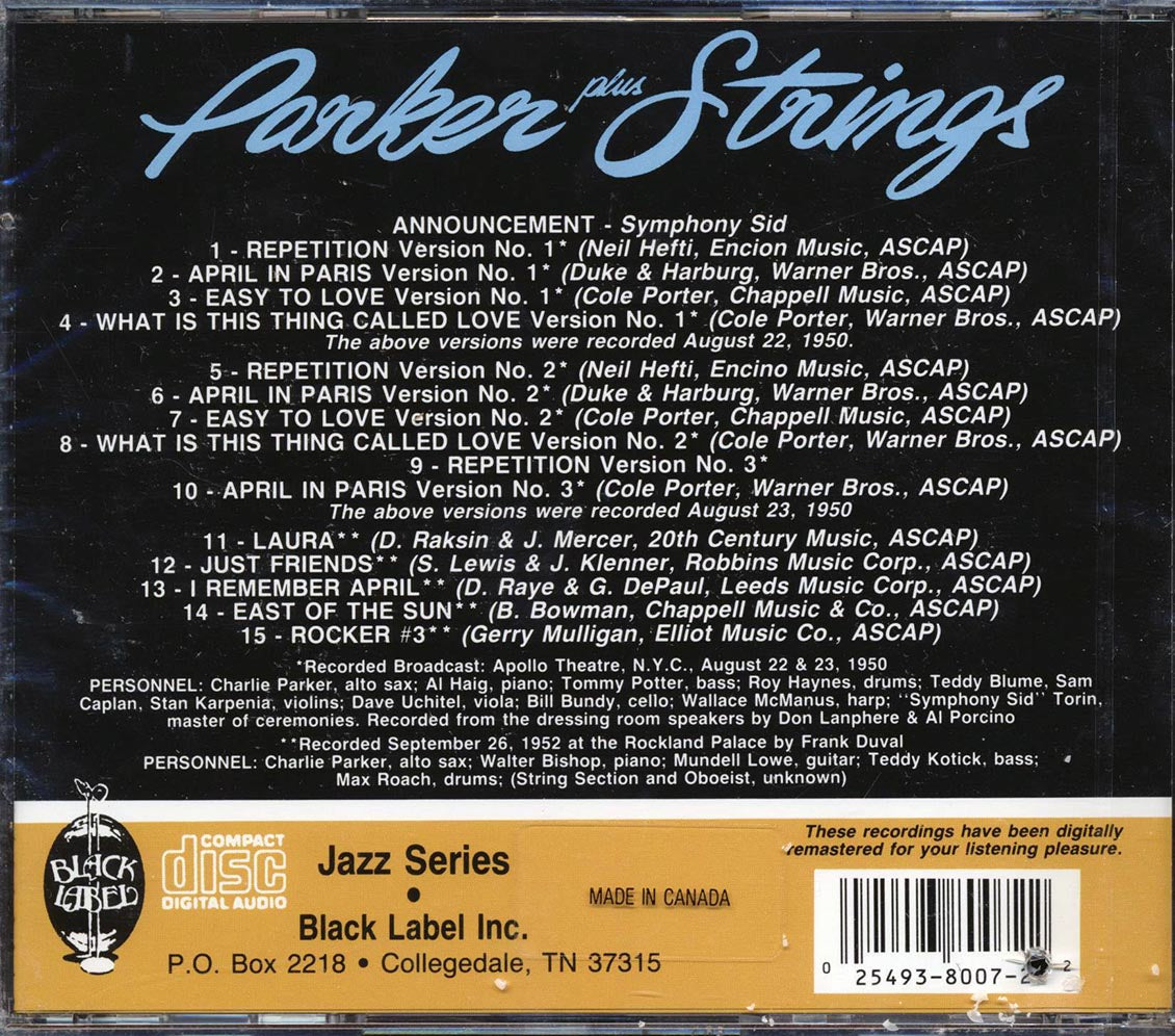 Charlie Parker Quartet - Parker Plus Strings: Charlie Parker Quartet Live In Concert (marked/ltd stock) Music CD