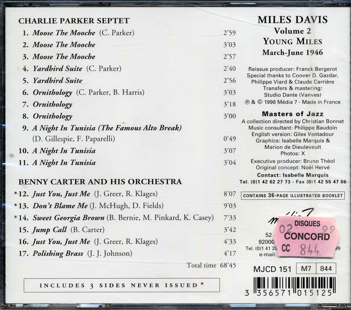 Miles Davis Young Miles Volume 2 1946 incl 36 page booklet Music CD