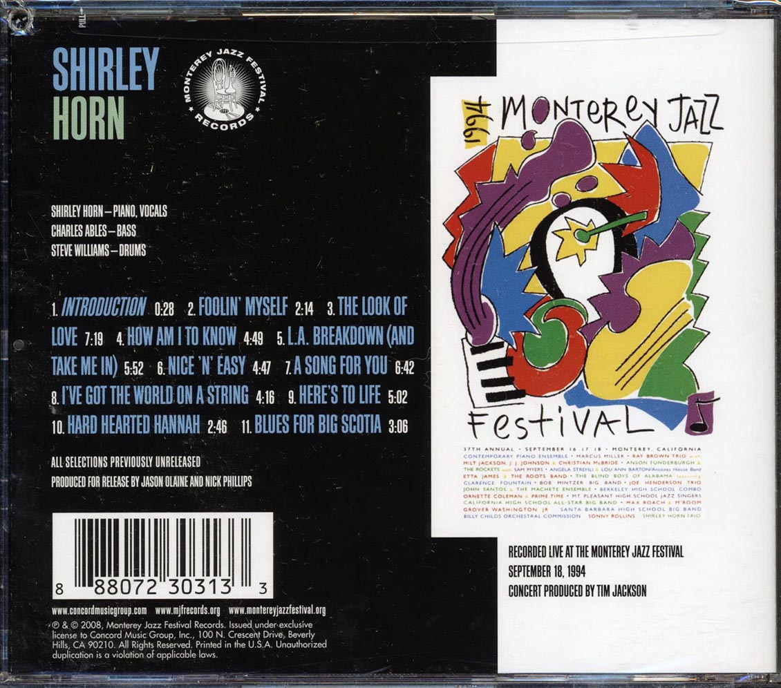 Shirley Horn Live At The 1994 Monterey Jazz Festival Music CD