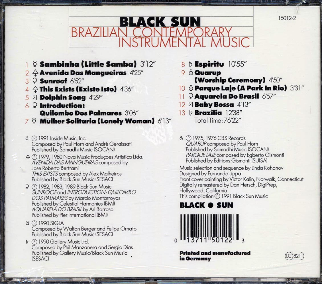 Paul Horn, Azymuth, Marcio Montarroyos, Etc. - Black Sun: Brazilian Contemporary Instrumental Music Music CD