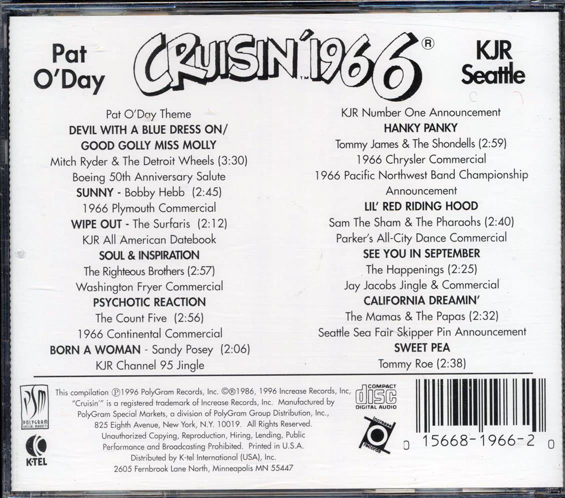 Mitch Ryder & The Detroit Wheels, Pat O'Day, Bobby Hebb, Etc. - Cruisin' 1966: Pat O'Day KJR Seattle Music CD