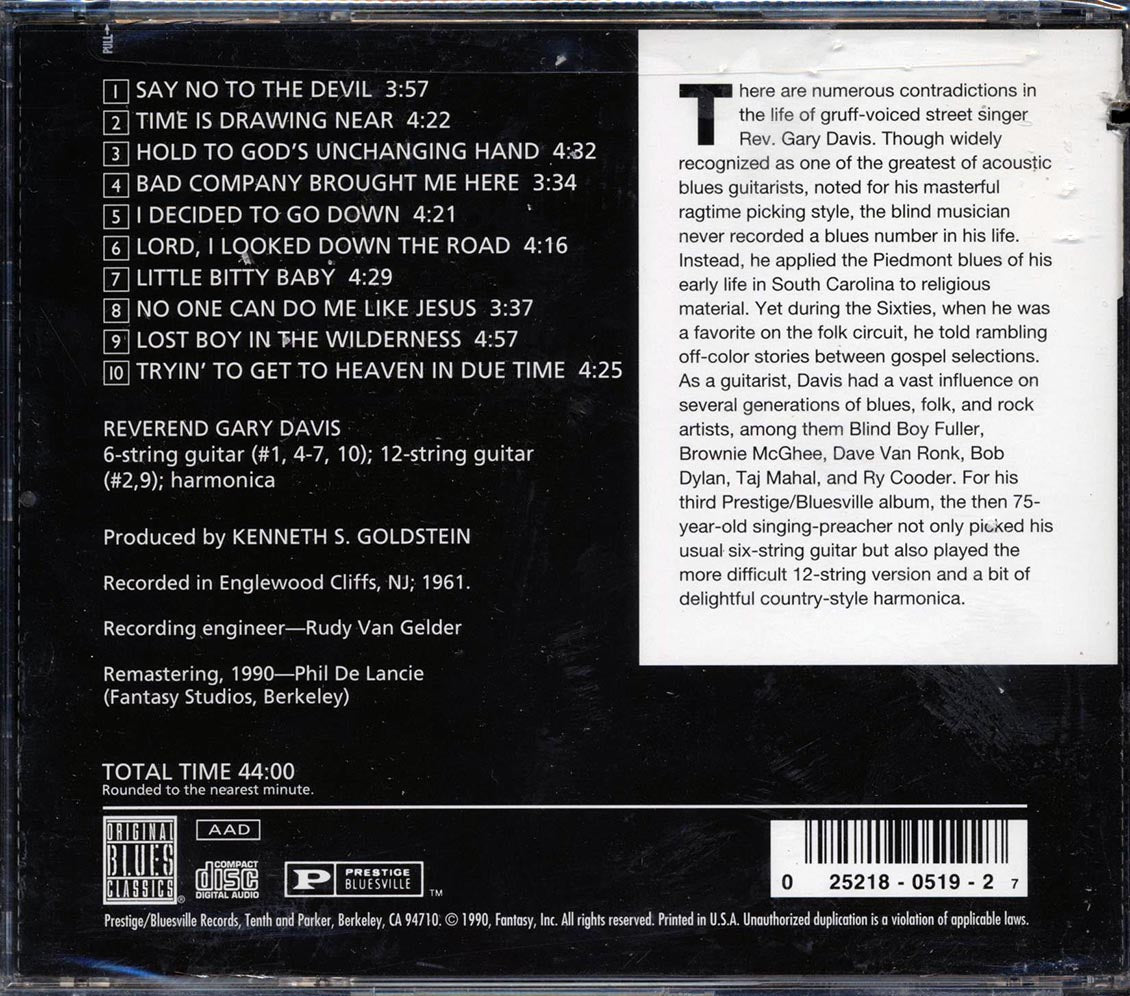 Reverend Gary Davis - Say No To The Devil (marked/ltd stock) Music CD