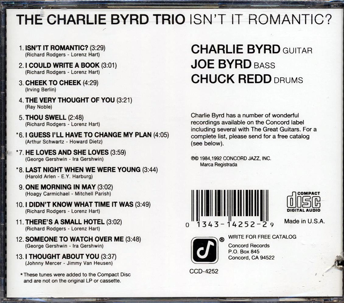 Charlie Byrd Trio - Isn't It Romantic (marked/ltd stock) Music CD