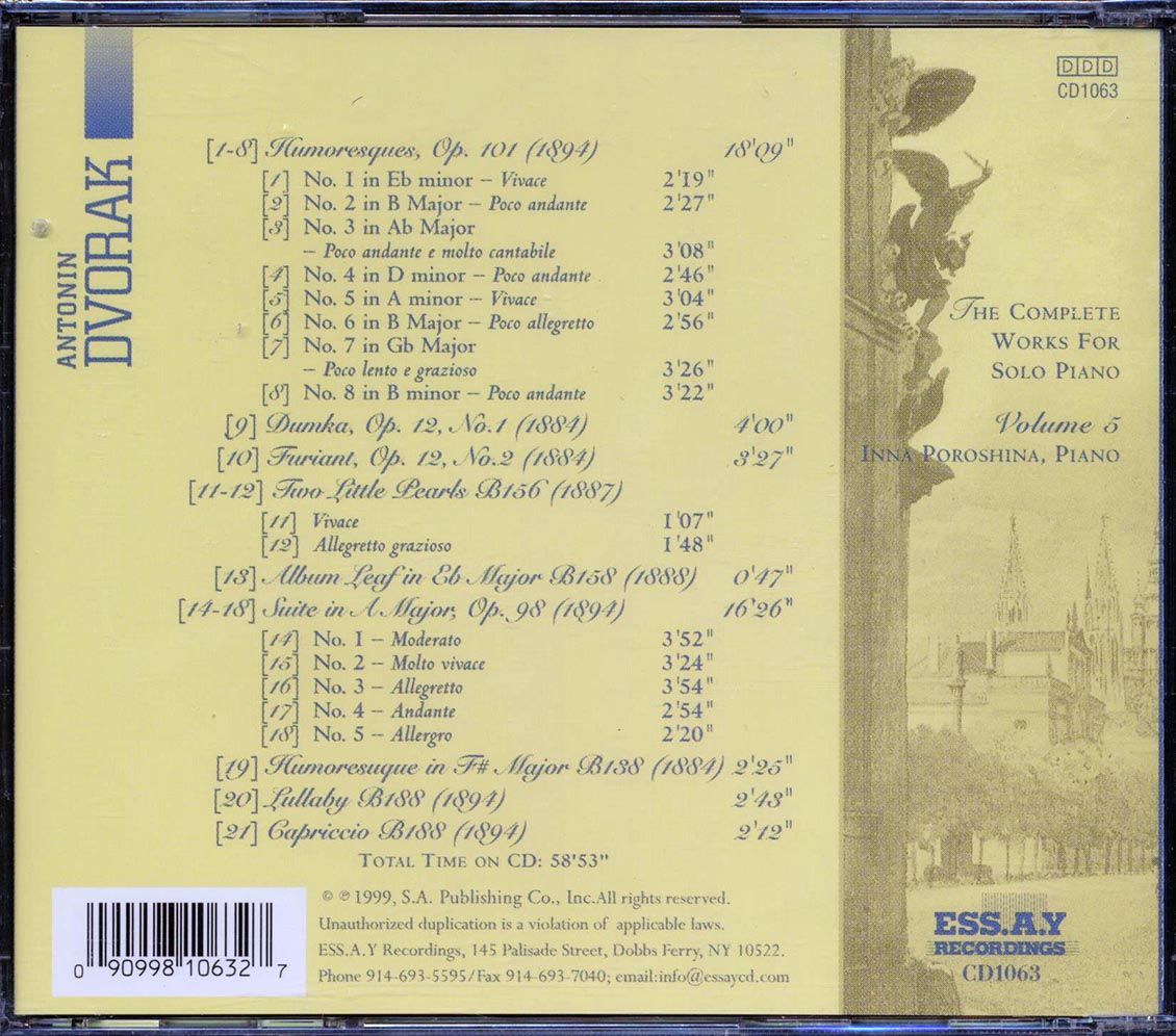 Dvorak, Inna Poroshina - The Complete Works For Solo Piano Volume 5 Music CD