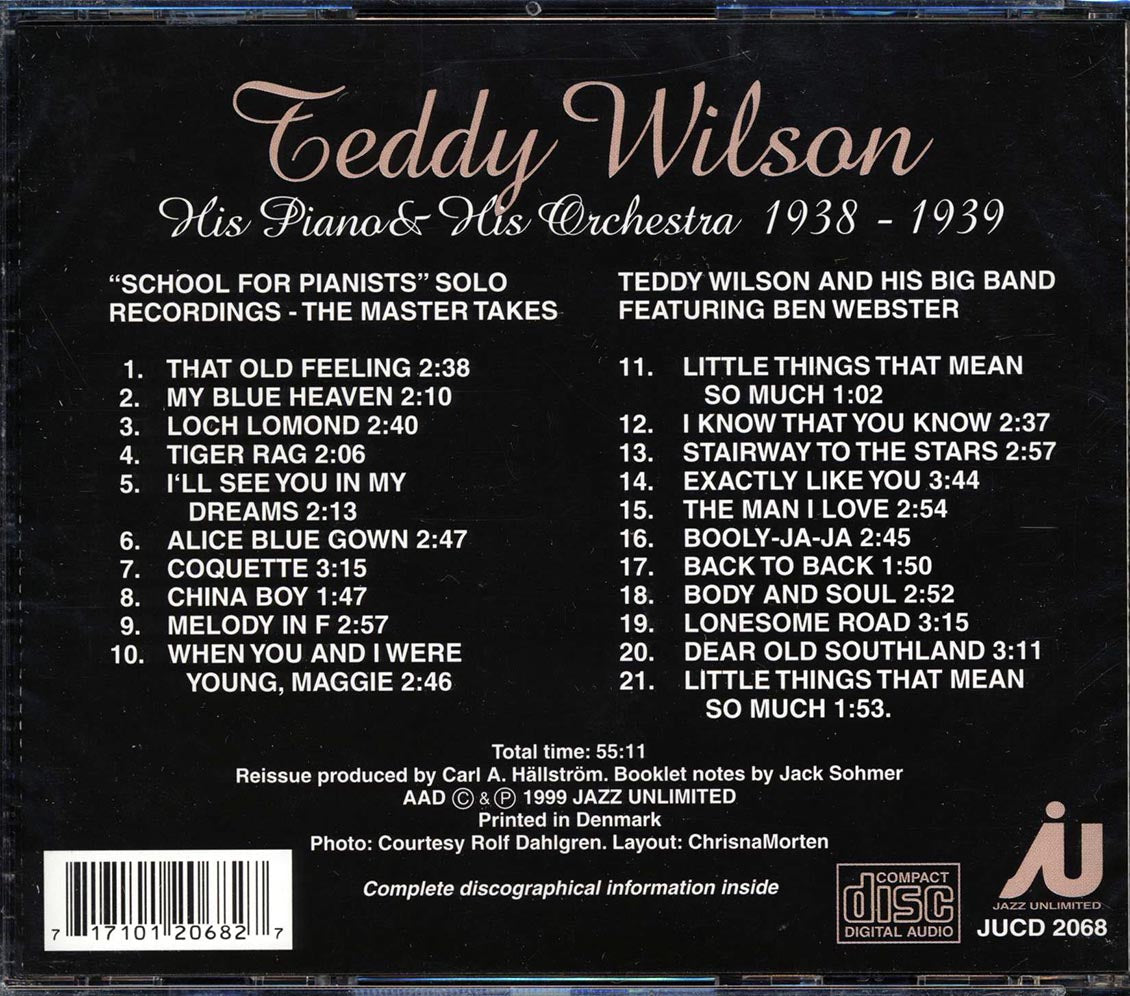 Teddy Wilson - His Piano & His Orchestra 1938-1939 (21 tracks) Music CD