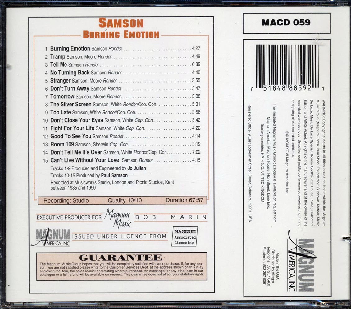 Samson - Burning Emotion (marked/ltd stock) Music CD