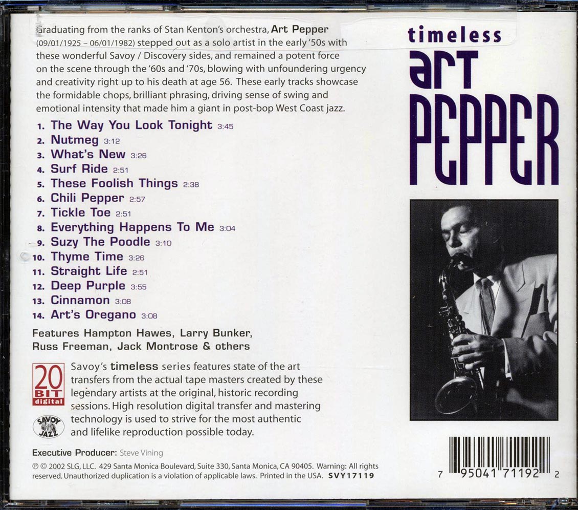 Art Pepper - Timeless (20-bit mastering) (remastered) Music CD