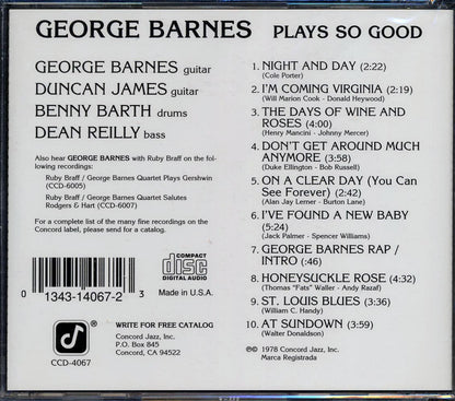 George Barnes - Plays So Good Music CD